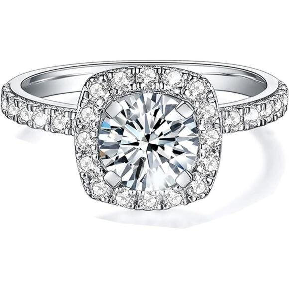 IMOLOVE Solitaire Engagement Rings for Women Halo Ring Promise Rings for her - Picture 7 of 14